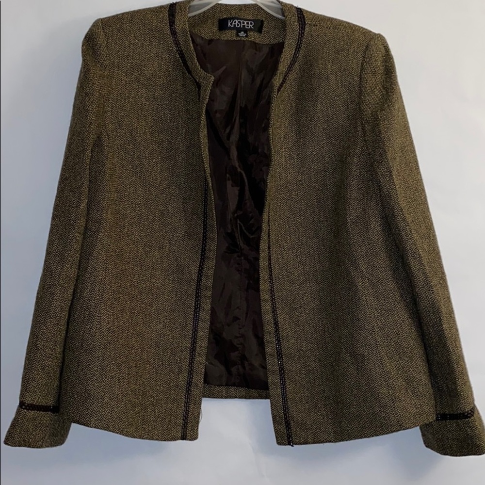 Brown Tweed Open Style Blazer Size 14